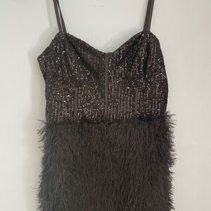 Lulus Fun and Flirty Black Sequin and Feather Dress